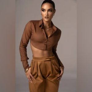 JLUXLABEL BROWN BACKLESS BUTTON UP TOP